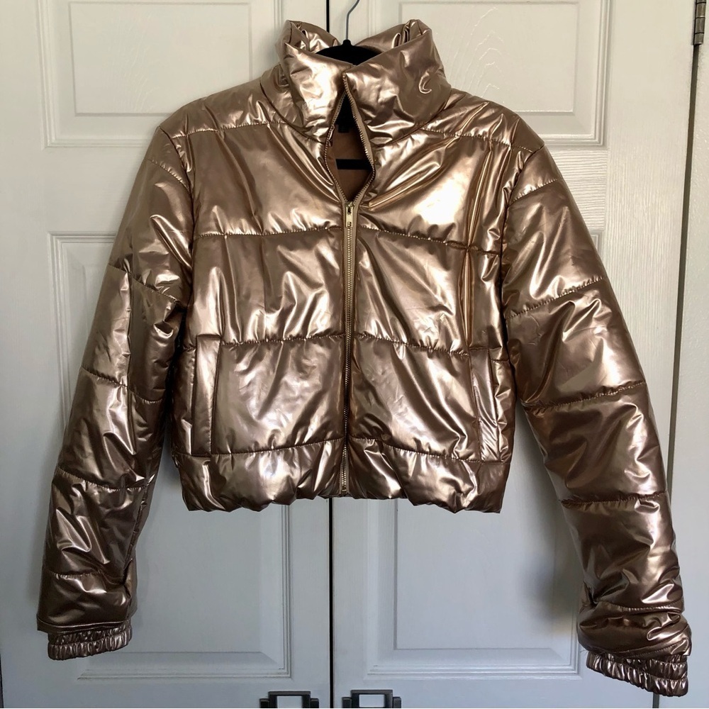 Bronze Gold Crop Puffer Jacket Size L